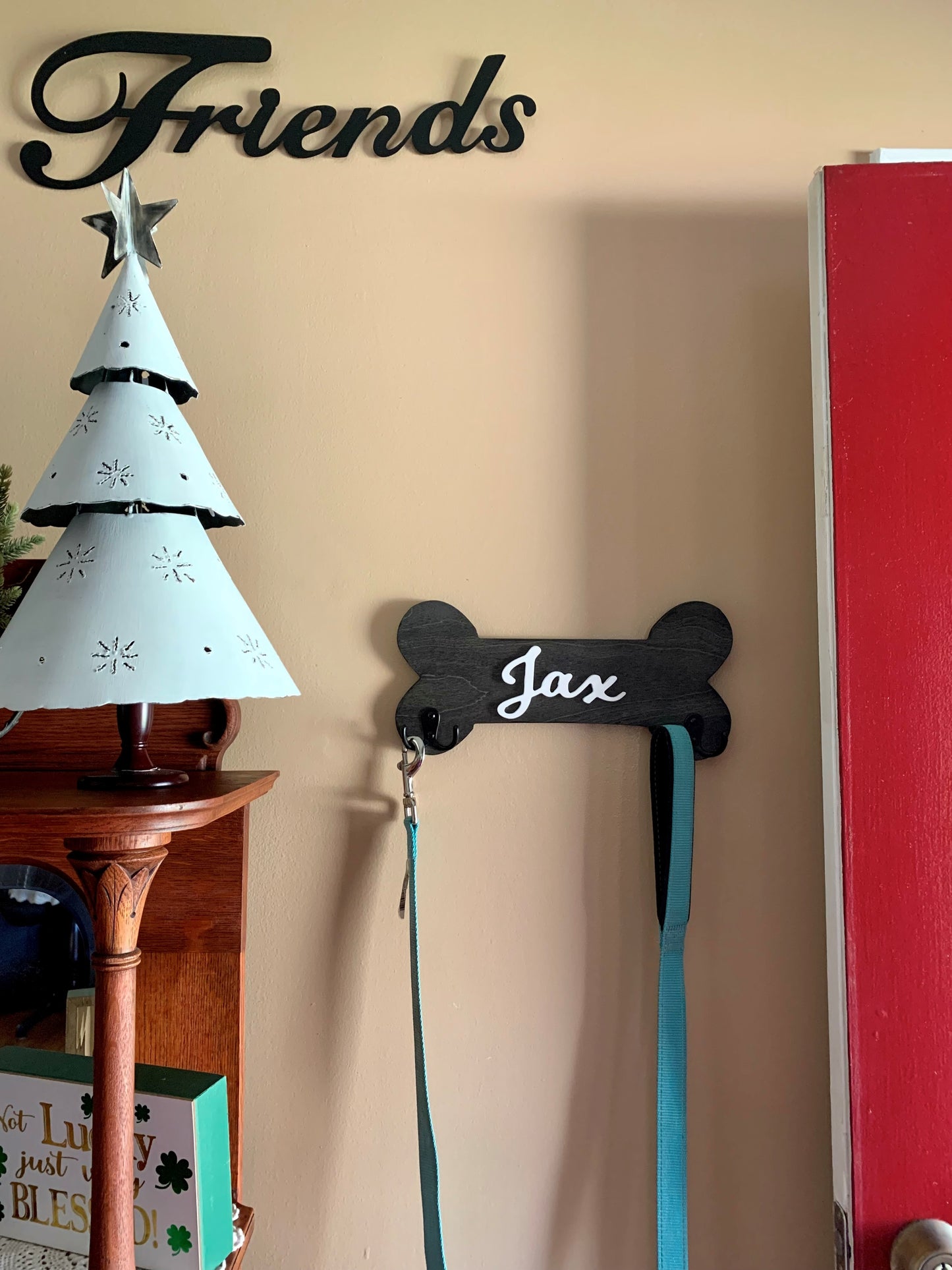 Personalized Dog Leash Holder | Mudroom Hook | Dog Hanging Sign